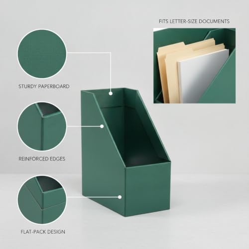 Vertical File Storage Box - Green, Upright Paper Magazine Organizer for Desk