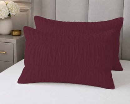 Queen Size Egyptian Cotton Duvet Cover Set with Zipper & Corner Ties - Wine - 3 Piece Ruched Bedding