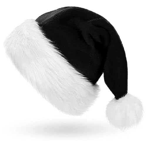 Child Santa Hat Black Velvet Plush Xmas Hat for Kids Holiday Party