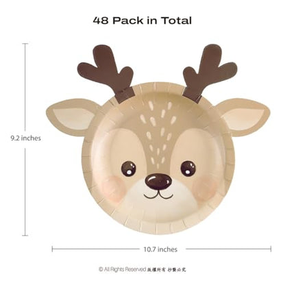 48 Pack Reindeer Christmas Paper Plates - 7 Inch Holiday Party Supplies