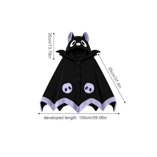 Wearable Bat Blanket Hoodie with Wings for Halloween Cosplay & Lounging