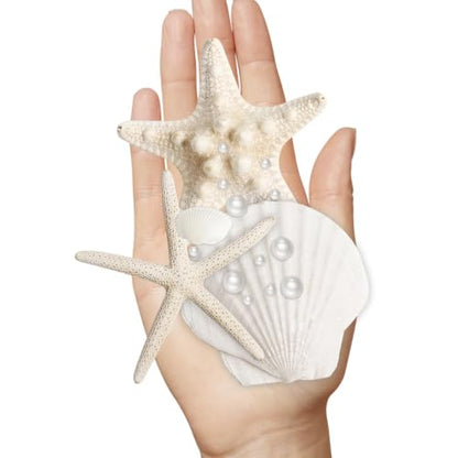 Seashells and Starfish Craft Supplies Set - 16 Pieces with Pearls and Clams