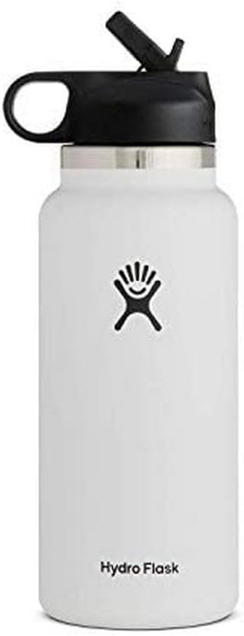 Hydro Flask 32 oz Wide Mouth Water Bottle with Straw Lid - Durable White Design