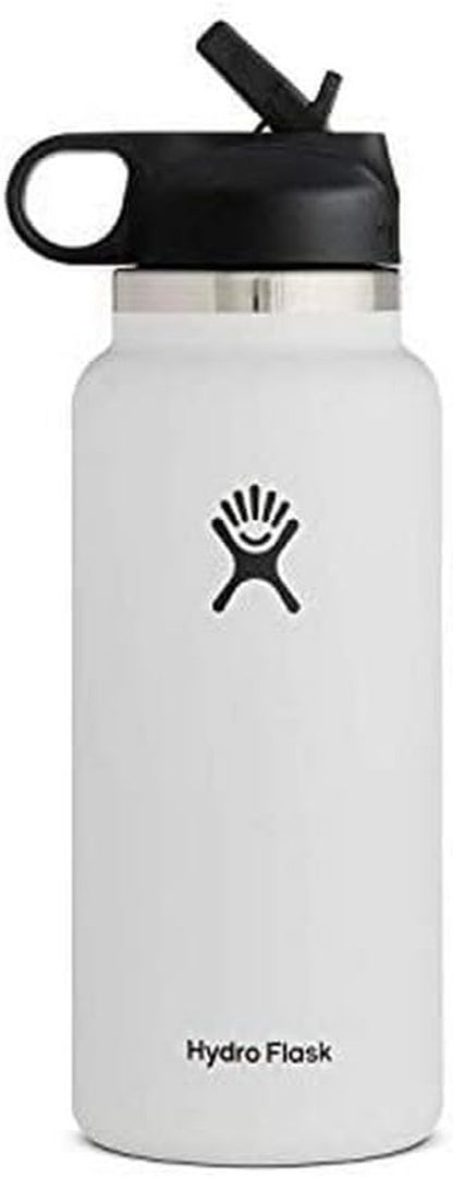 Hydro Flask 32 oz Wide Mouth Water Bottle with Straw Lid - Durable White Design