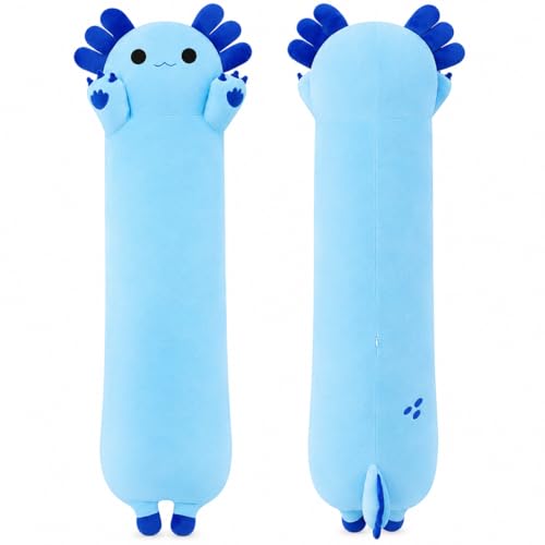Long Axolotl Plush Pillow 43.3 Inch - Soft Blue Stuffed Animal for Kids & Gift