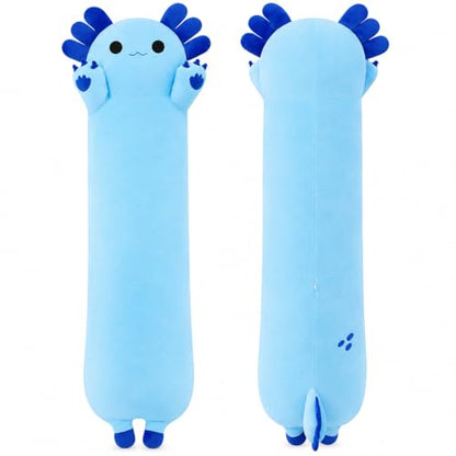 Long Axolotl Plush Pillow 43.3 Inch - Soft Blue Stuffed Animal for Kids & Gift