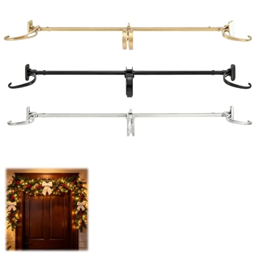 Adjustable Christmas Wreath Hanger Rod Black - No Drill Door Mount