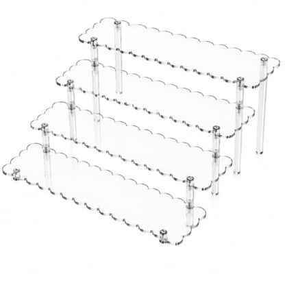 Elegant 4-Tier Scalloped Acrylic Display Riser Stand for Perfume & Jewelry