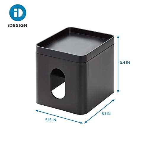 iDesign Facial Tissue Box Cover with Storage Tray, The Cade Collection ? 6.1" x 5.15" x 5.4", Matte Black