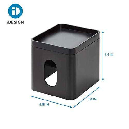 iDesign Facial Tissue Box Cover with Storage Tray, The Cade Collection ? 6.1" x 5.15" x 5.4", Matte Black