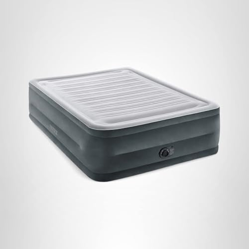 Intex 64417ED 22in Queen Dura-Beam Comfort Plush High-Rise Inflatable Air Mattress with Built in Pump for Travel and Camping, 600lb Weight Capacity