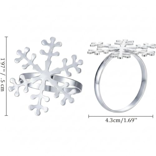 Christmas Snowflake Napkin Rings Set - Silver, 12 Pack