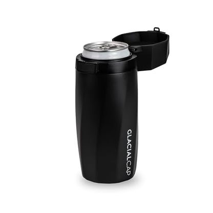 Skinny Can Coozie with locking-lid, Flip and Sip - Spill Proof and keeps beverages colder, longer (Black)