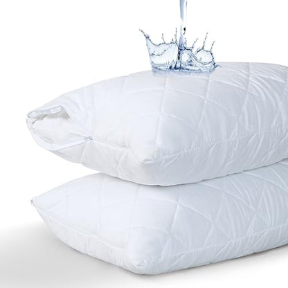 White King Waterproof Quilted Pillow Protectors Set with Zippered Encasements