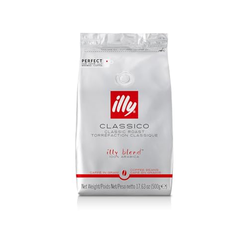illy Whole Bean Coffee - Perfectly Roasted Beans – Classico Medium Roast - with Notes of Caramel, Orange Blossom & Jasmine - 100% Arabica - No Preservatives – 17.6 Ounce