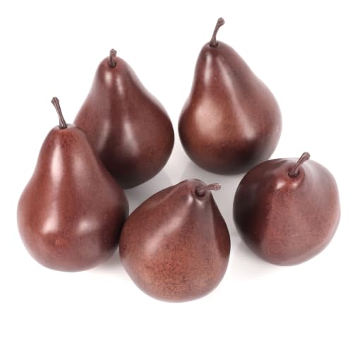Artificial Pear Decor Set of 5 Long-Lasting Realistic Faux Fruit Brown