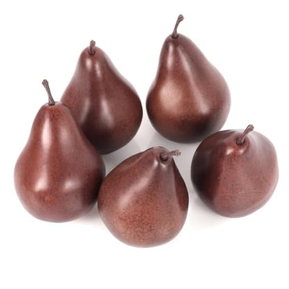 Artificial Pear Decor Set of 5 Long-Lasting Realistic Faux Fruit Brown