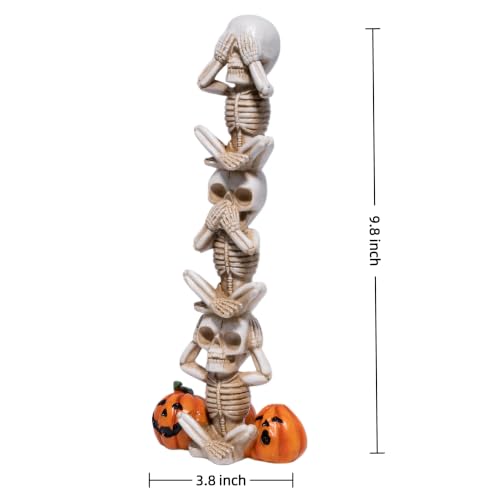 Hodao Halloween Decor Skeleton Figurine - White Three-Tier Pumpkin Design