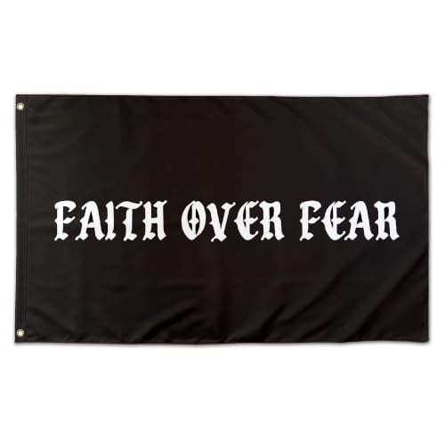 Faith Over Fear Inspirational Religious Flag 3x5 Ft Indoor Wall Banner - Black Variation F-Faithblack