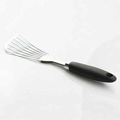 304 Stainless Steel Fish Spatula, Non-Slip Ergonomic Handle Slotted Spatula, Black