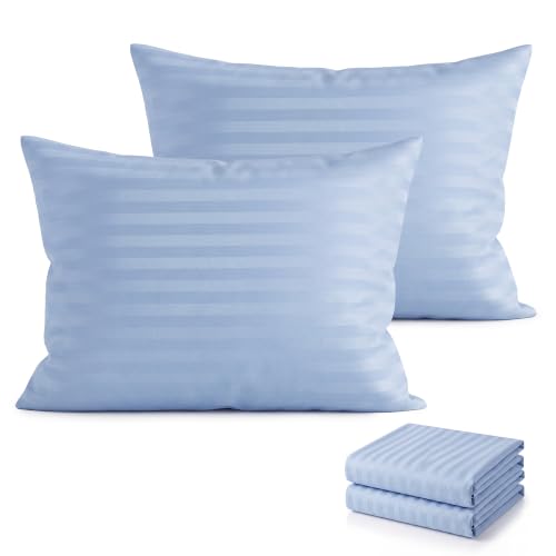 Queen Size Cotton Pillow Protectors 600TC Set of 2 Blue OEKO-TEX Certified