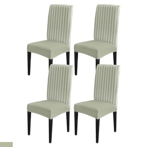 Stretch Dining Chair Covers Set of 4 - Sage Green Stripe Spandex Slipcovers