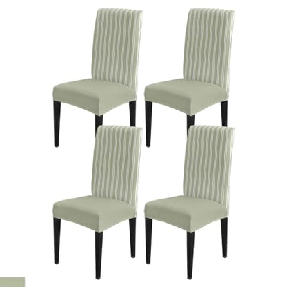 Stretch Dining Chair Covers Set of 4 - Sage Green Stripe Spandex Slipcovers