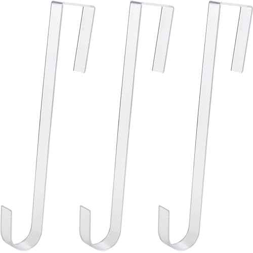 Non-Scratch 100% Clear 12In Xmas Wreath Hanger 3Pk. Best Long Hooks for Indoor or Outdoor Holiday Home Decor. Slim Christmas Wreaths Holders Hang Fall Halloween Decorations Over Front or Storm Door.
