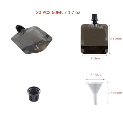 Leak-Proof Travel Plastic Flask Pouches for Toiletries - 50ml Pack of 30