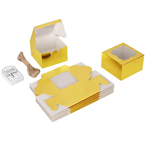 Gold Small Cookie Gift Box with Window - 20 Pack, 4x4x2.5 Inches
