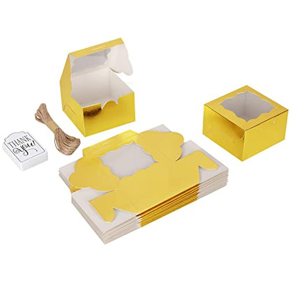 Gold Small Cookie Gift Box with Window - 20 Pack, 4x4x2.5 Inches