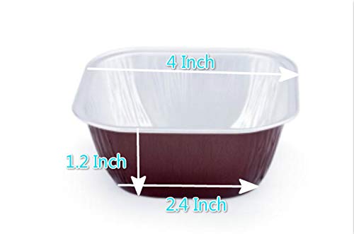 KEISEN Square 4 Inch 8oz 230ml 100/PK Disposable Aluminum Foil Cups for Muffin Cupcake Baking Bake Utility Ramekin Cup(Coffee)