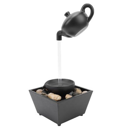 Floating Teapot Water Fountain Ornament with LED Lights for Indoor Desk Decor