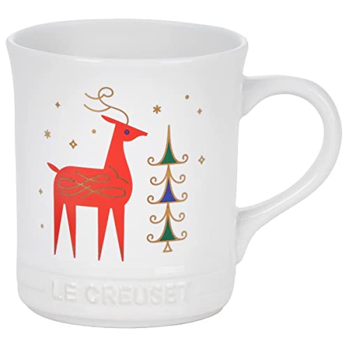 Le Creuset Stoneware Reindeer Mug 13.5 oz. - White with Applique, Holiday Gift