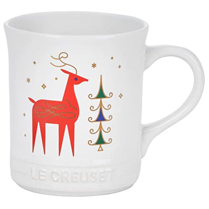 Le Creuset Stoneware Reindeer Mug 13.5 oz. - White with Applique, Holiday Gift