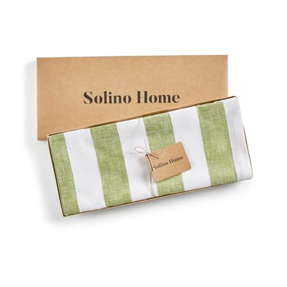 Pure Linen Table Runner 14x90 Inches Green & White Stripe - Handmade