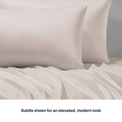 DKNY Matte Satin Pillowcase Set - Soft & Silky Linen Beige, Standard, 2 Pieces