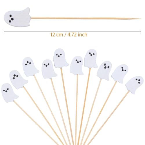 Halloween Ghost Toothpicks for Appetizers and Drinks - 100 Pack