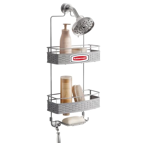 Rubbermaid Hanging Shower Caddy Gray Rust-Resistant Bath Organizer with Shelves & Hooks