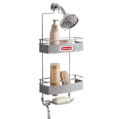 Rubbermaid Hanging Shower Caddy Gray Rust-Resistant Bath Organizer with Shelves & Hooks