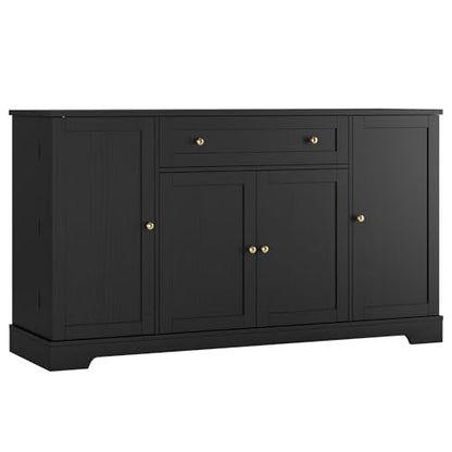 54-Inch Black Kitchen Buffet Cabinet with Storage Drawers & Shelves