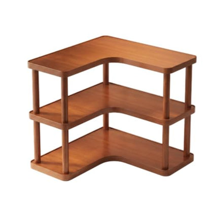 Three Tier Bamboo Corner Desk Organizer - L Shaped Wall Mount Storage Rack
