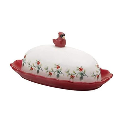 Pfaltzgraff Winterberry Cardinal Butter Dish - 8.7 Inch Cover for Casual Dining