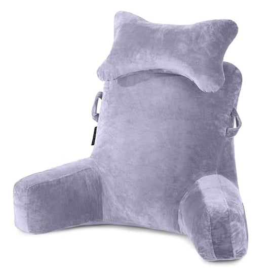 SLIGUY Reading Pillow-Bed Rest Pillow with Detachable Neck Roll & Higher Support Arm for Sitting in Bed Couch or Floor-Backrest Reading Pillow Adult Back Pillow for Reading/Watching TV/Gaming,Beige