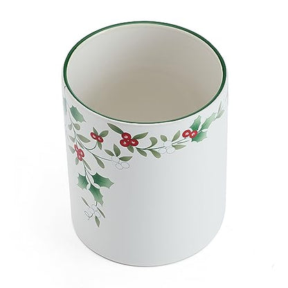 Pfaltzgraff Winterberry Kitchen Utensil Crock Holder - 6 Inch Holiday Decor