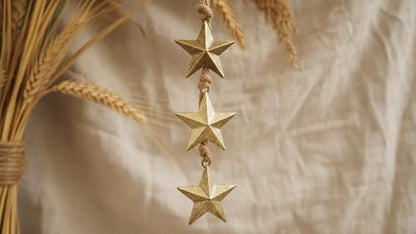 Rustic Brass Star Garland Handmade Christmas Ornament 24 Inch - Farmhouse Decor