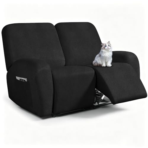 ANARACHON Leather Look Loveseat Recliner Cover 2 Seater Black - 6 Pieces