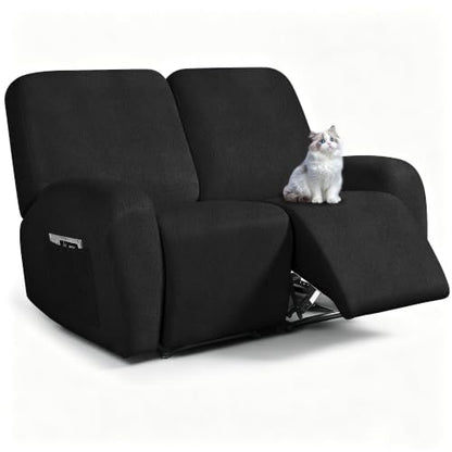 ANARACHON Leather Look Loveseat Recliner Cover 2 Seater Black - 6 Pieces