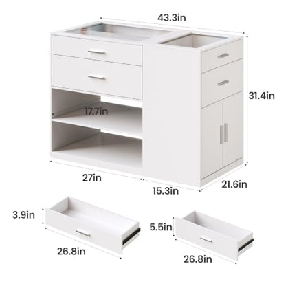 Bedroom Closet Island with 6 Drawers, White Armoire Wardrobe Island