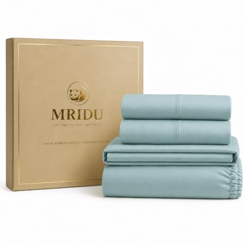MRIDU Bamboo Viscose Bed Sheet Set - Queen, Serene Lagoon, 4-Piece